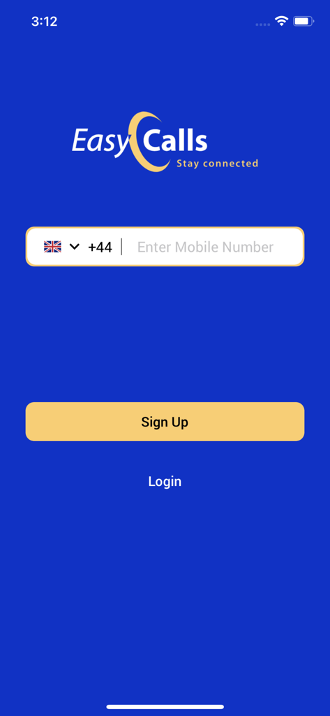 EasyCalls: Calling App - EasyCalls international calling app login and sign up screen