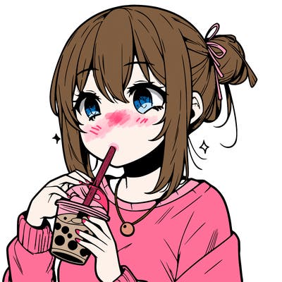 manga character drinking boba