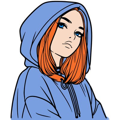 a realistic girl in a hoodie