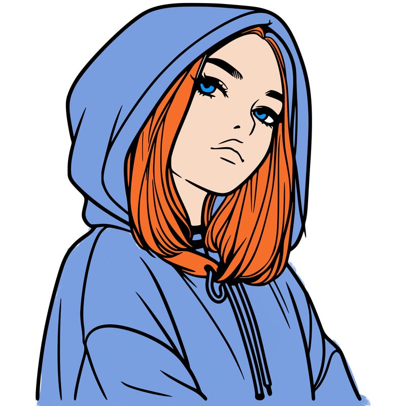 a realistic girl in a hoodie
