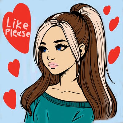 realistic girl with a high ponytail