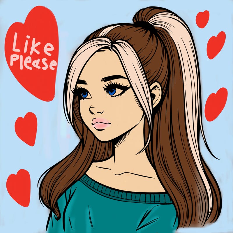 realistic girl with a high ponytail