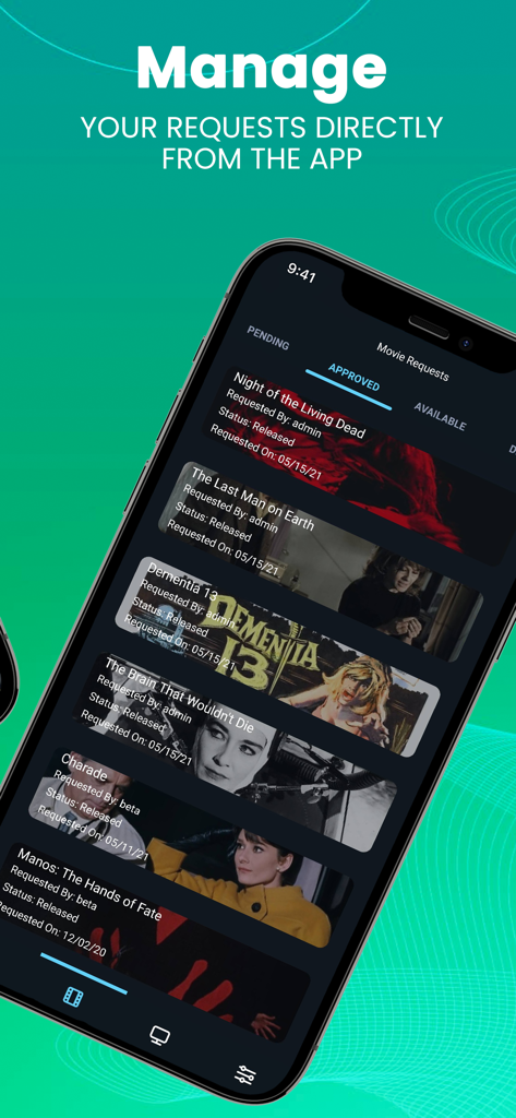 Ombi app interface showing a list of approved movie requests