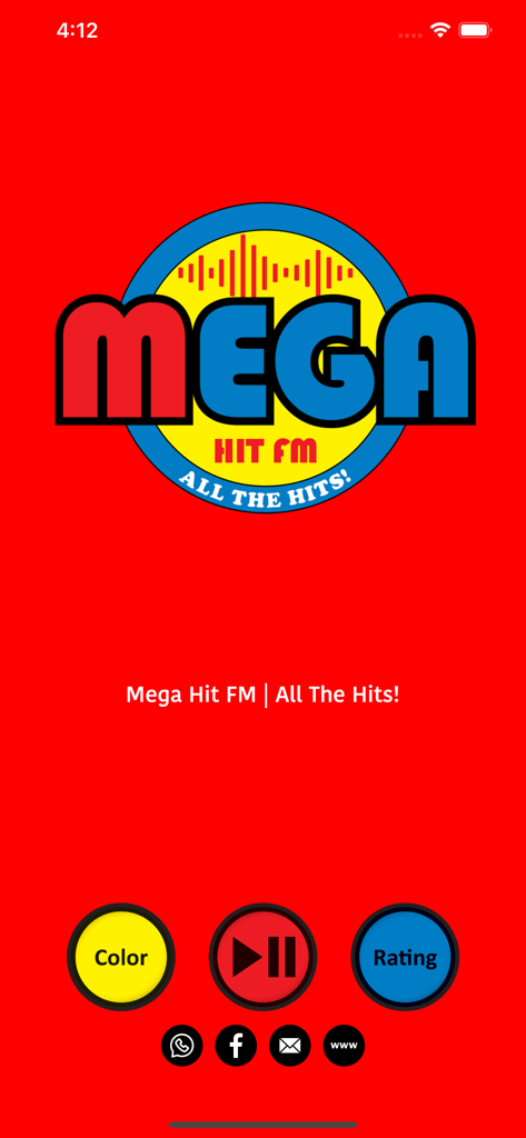 Mega Hit FM - Mega Hit FM mobile app interface with station logo and radio playback controls