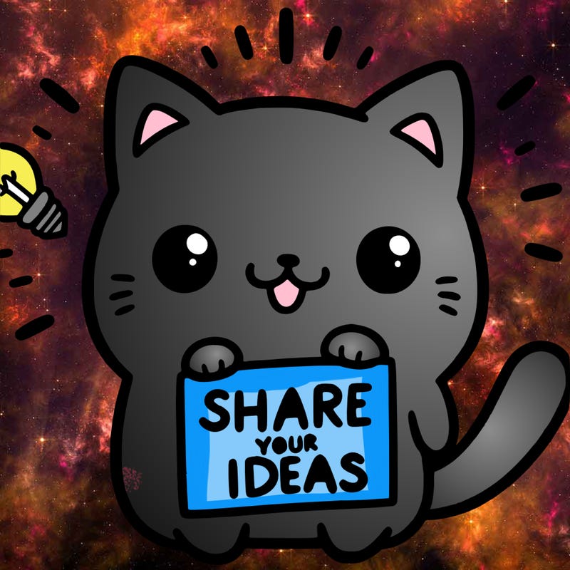 a cute cat saying share your ideas