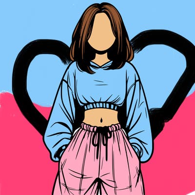 realistic girl faceless with baggy pants and a crop top