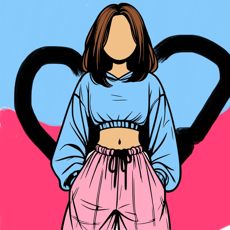 realistic girl faceless with baggy pants and a crop top