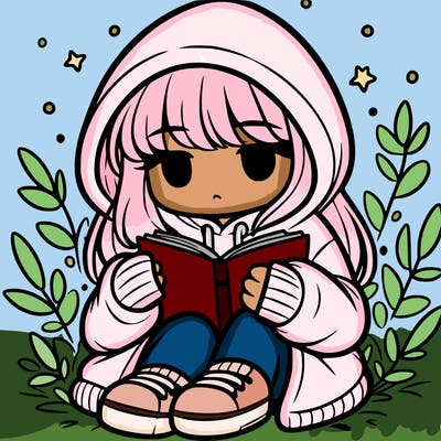 girl in oversized hoodie reading a book