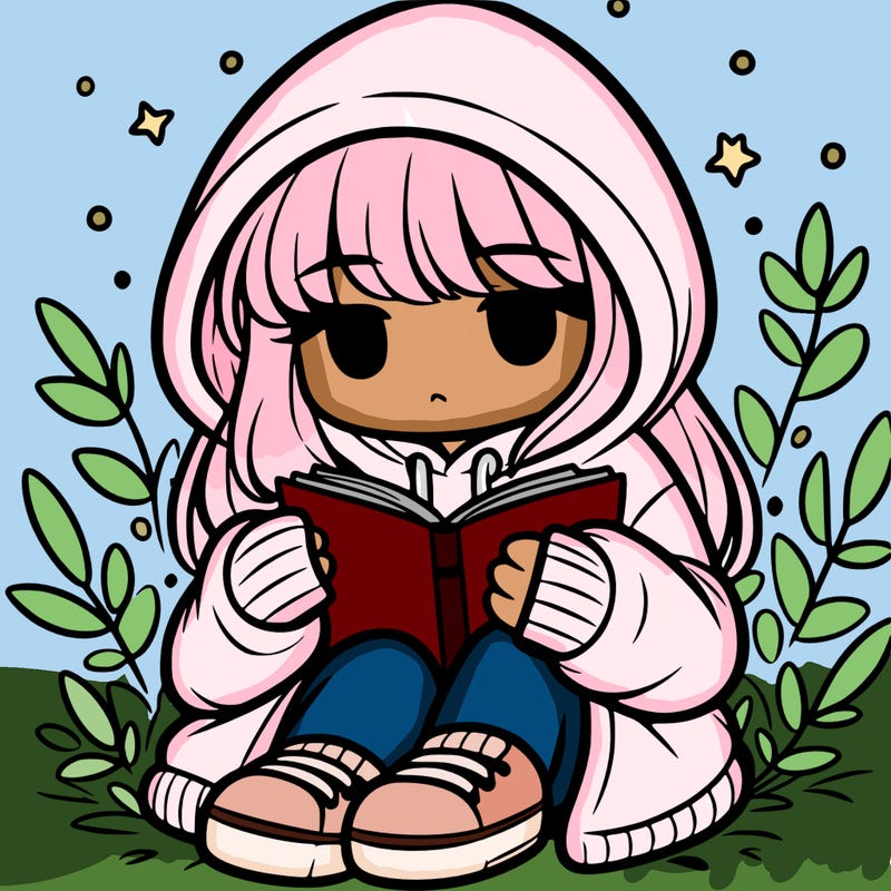 girl in oversized hoodie reading a book