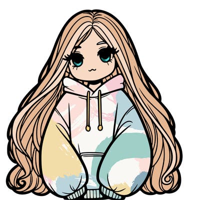 girl with an oversized hoodie on and long hair