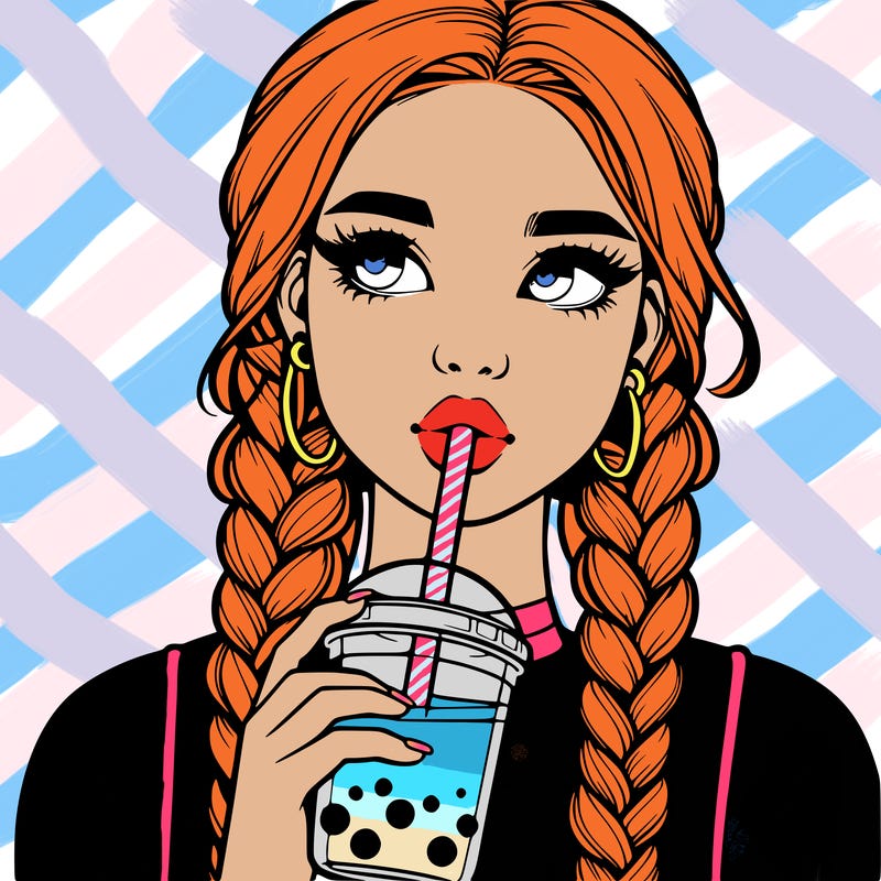 realistic girl with braided hair drinking boba