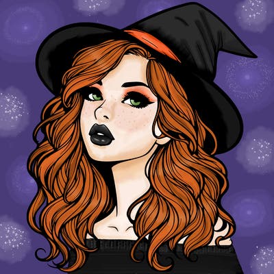 realistic witch girl with wavy hair and lips