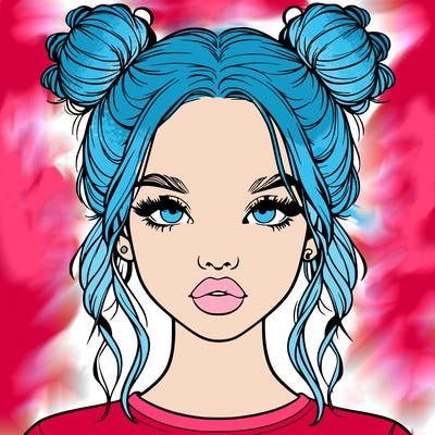 realistic girl with two buns in hair and lips
