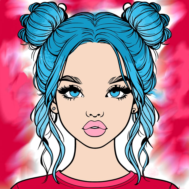 realistic girl with two buns in hair and lips