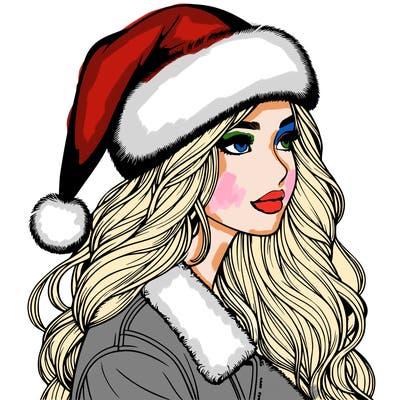 realistic girl in santa hat