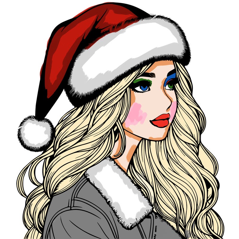 realistic girl in santa hat