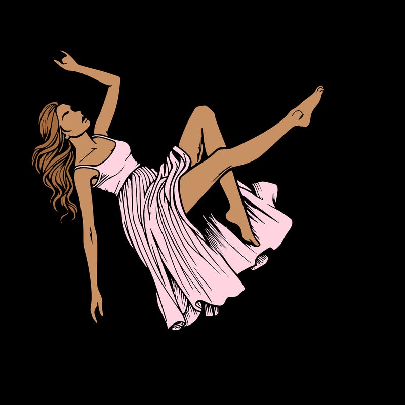 realistic female model falling from waterfall