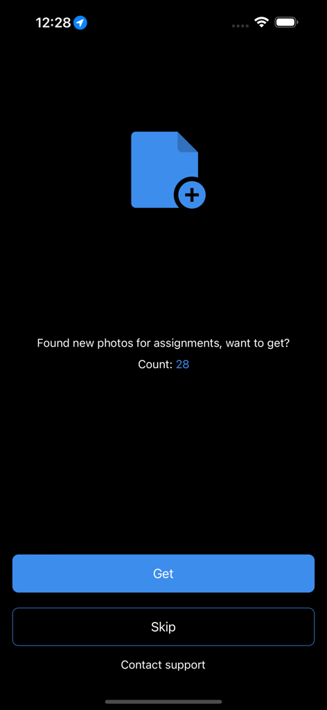 Effie mobile app prompt to import new photos for assignments