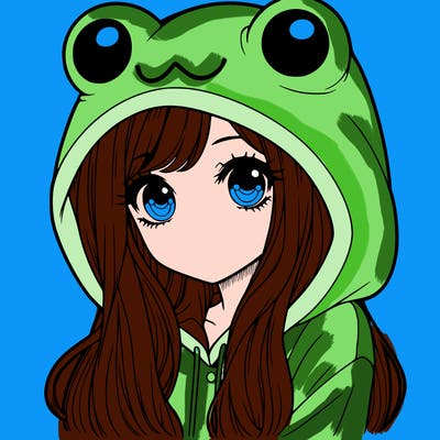 a pretty girl wearing a frog hoodie portrait with long hair