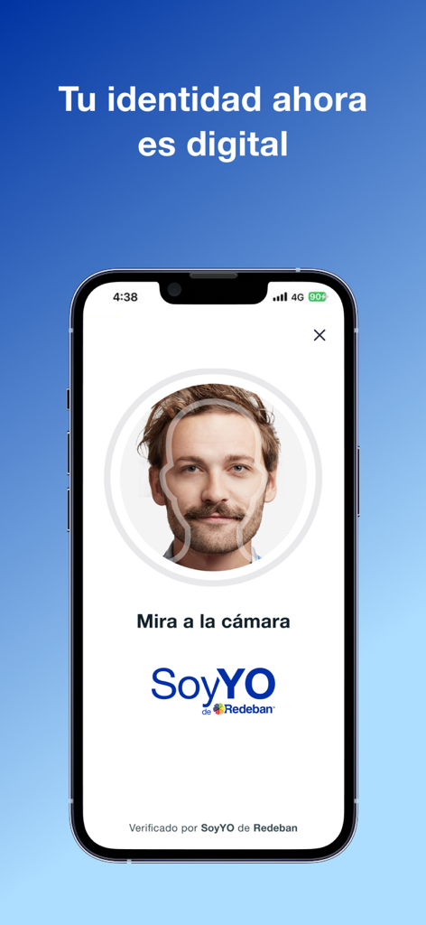 Schermata di uno smartphone dell'app SoyYo che mostra il riconoscimento facciale per l'autenticazione dell'identità digitale