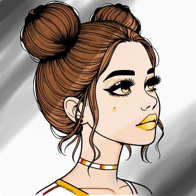 realistic girl with buns on the top of her head