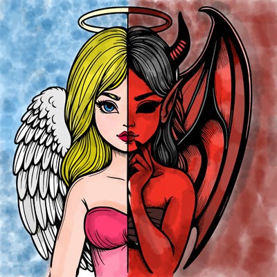 realistic angel half demon