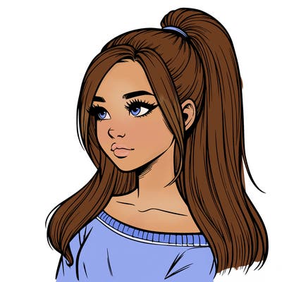 realistic girl with a high ponytail