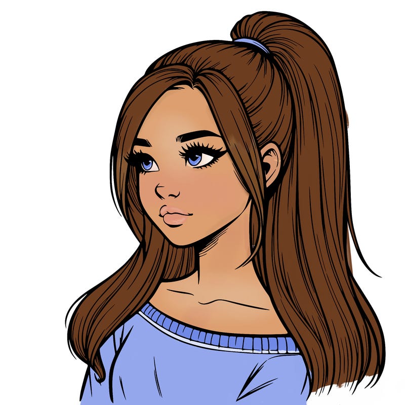 realistic girl with a high ponytail