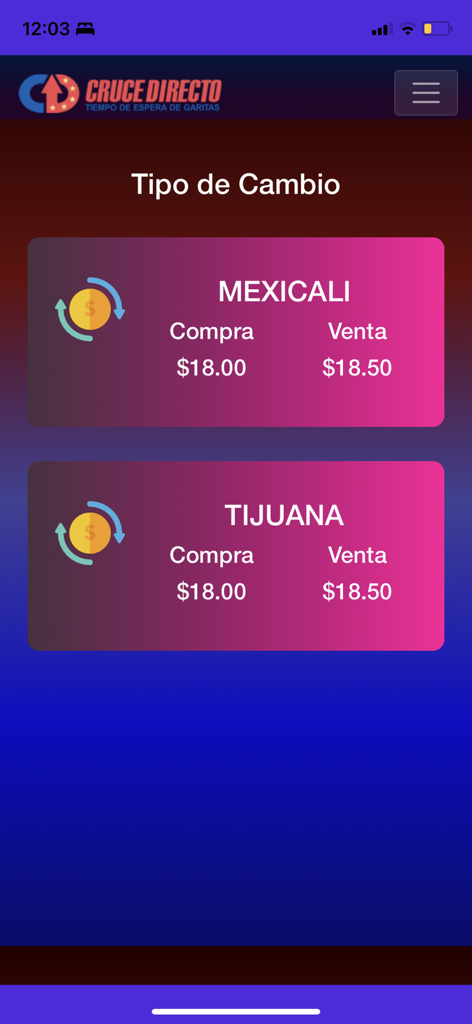 Cruce Directo Garitas - Currency exchange rates for Mexicali and Tijuana in the Cruce Directo Garitas app