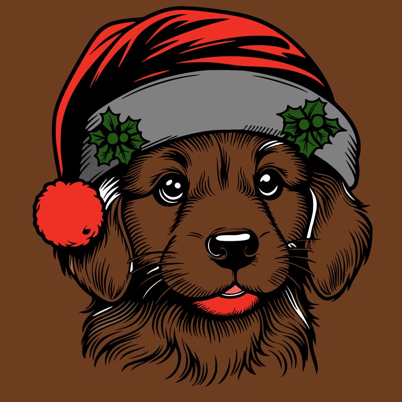realistic dog wearing a santa hat