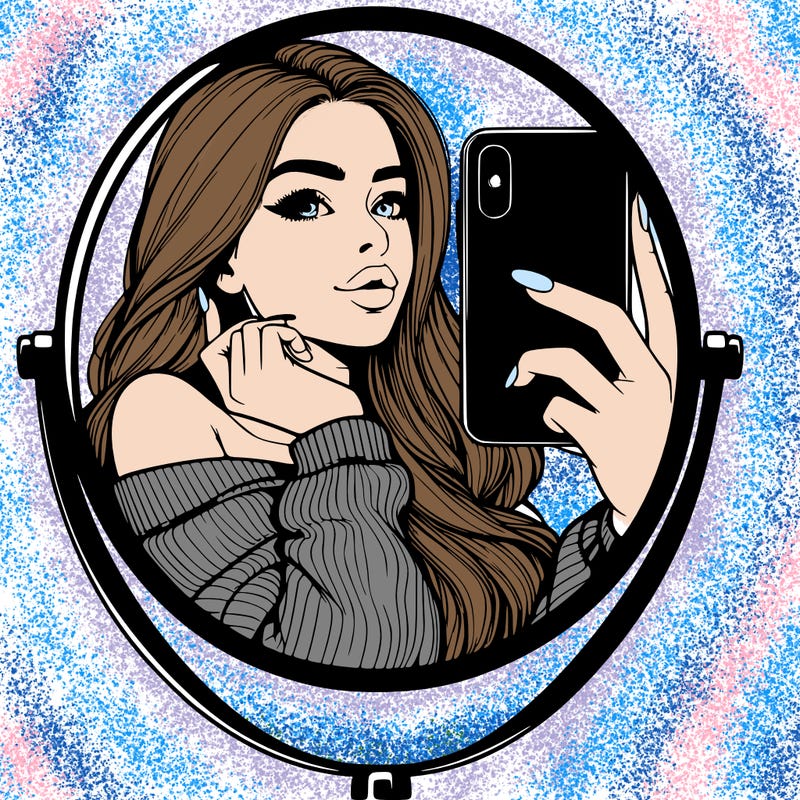 realistic girl taking mirror selfie beautiful