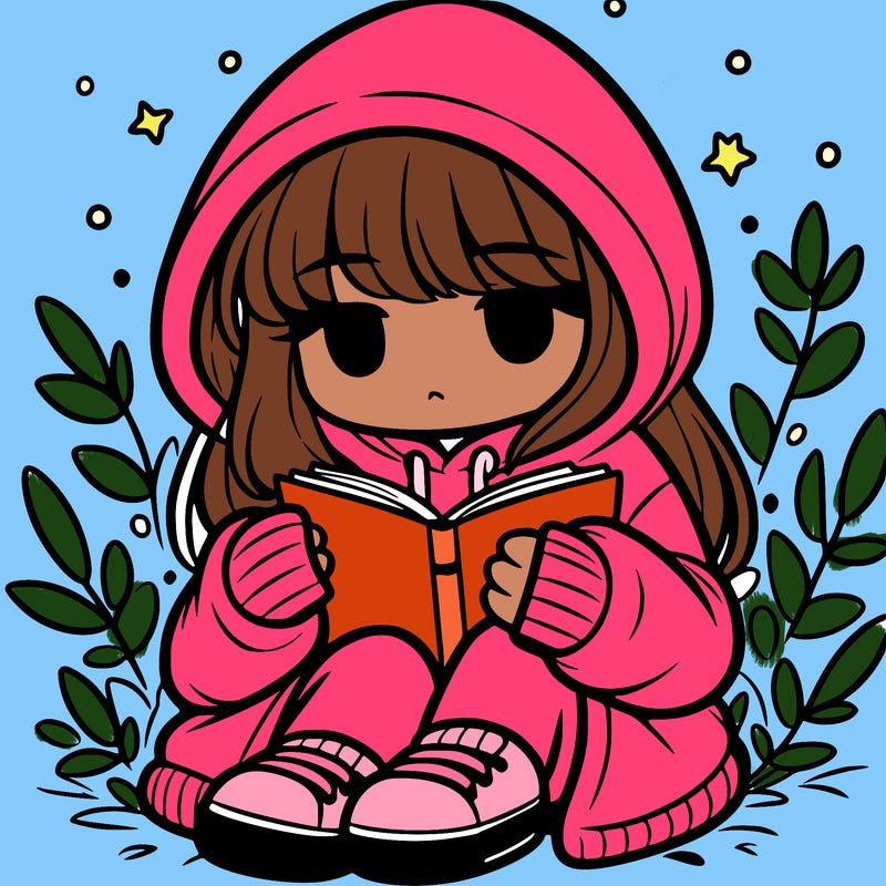 girl in oversized hoodie reading a book