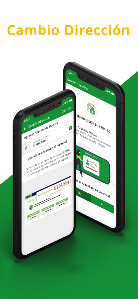 CESCO Digital app interface showing the change of address process on two smartphones