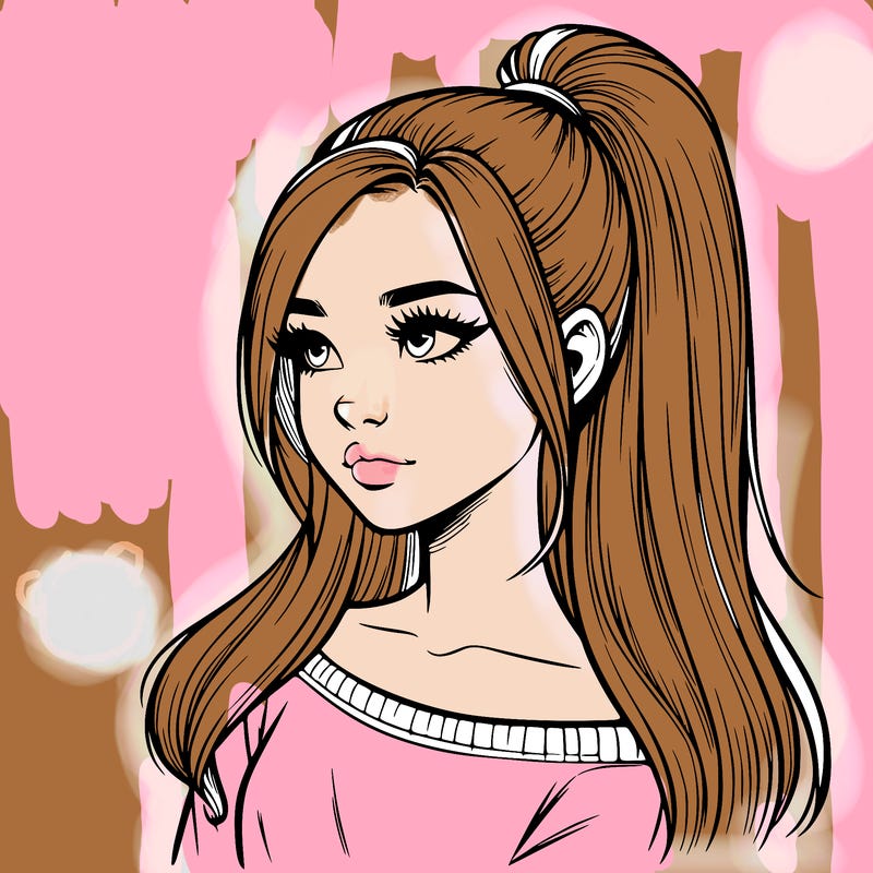 realistic girl with a high ponytail