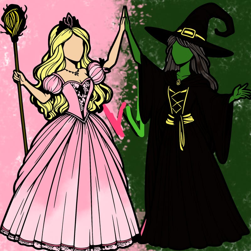 detailed realistic split of a princess and a witch