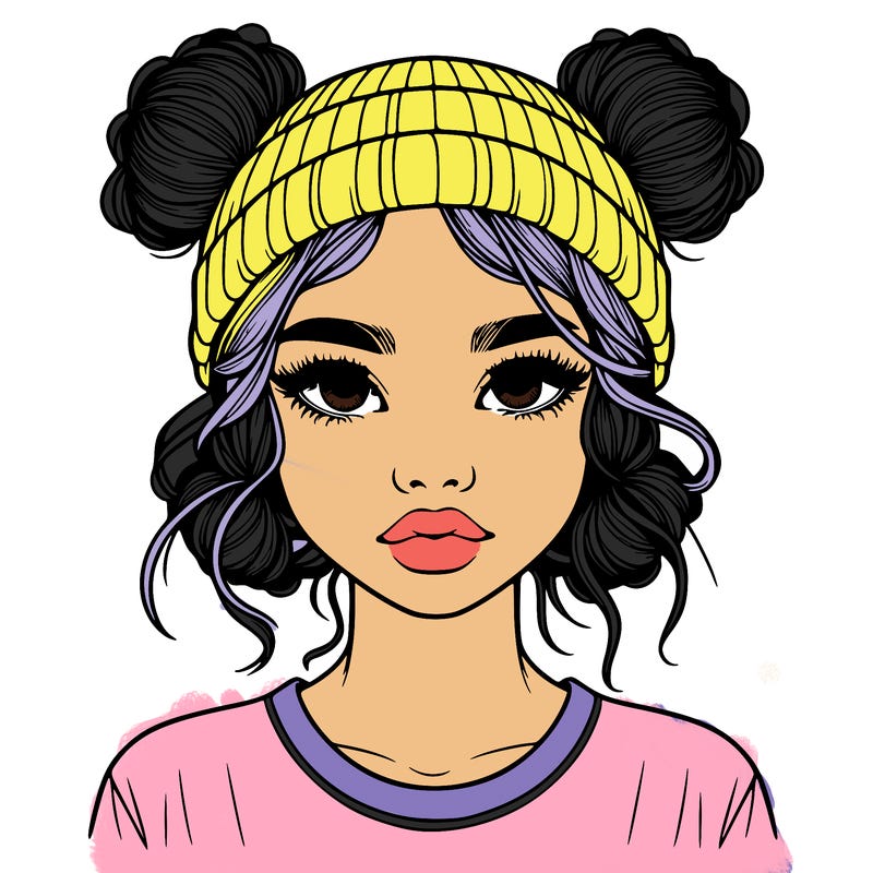 realistic girl with buns in her hair with a beanie on