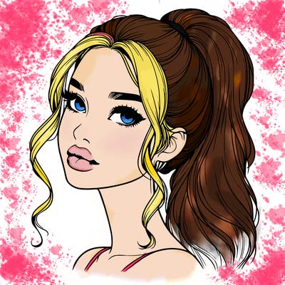 realistic girl with a ponytail on her hair and lips