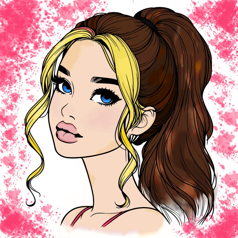 realistic girl with a ponytail on her hair and lips