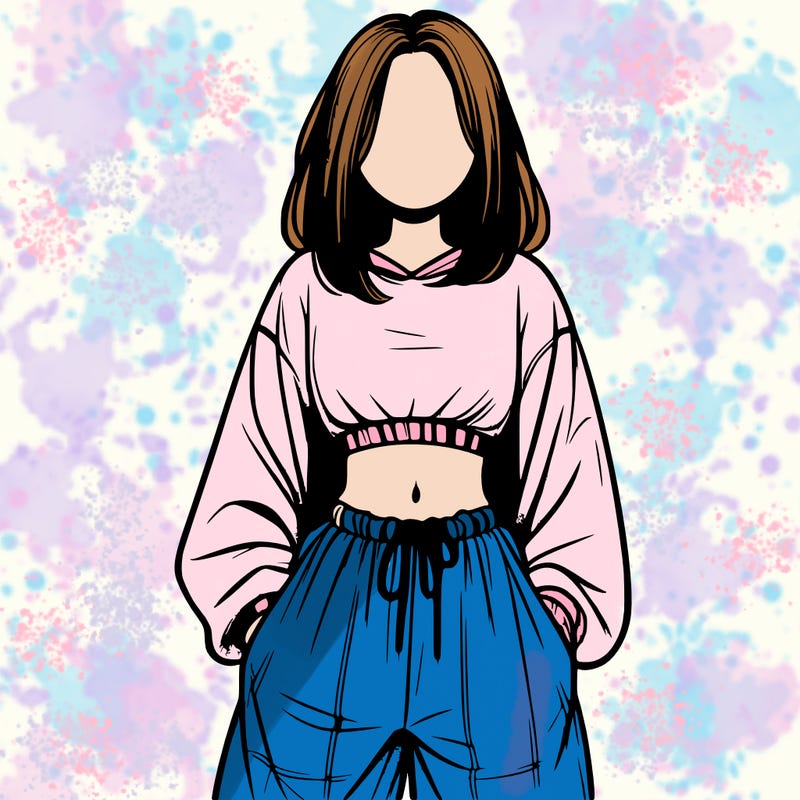 realistic girl faceless with baggy pants and a crop top