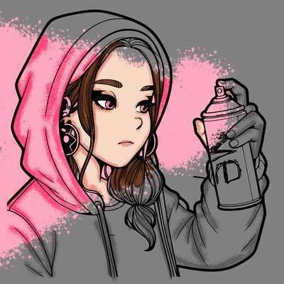 a realistic girl, spray painting