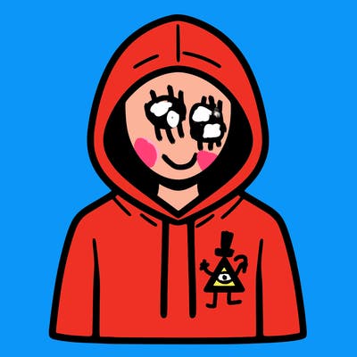 a person with non face waering a hoodie with a small triangle symbol