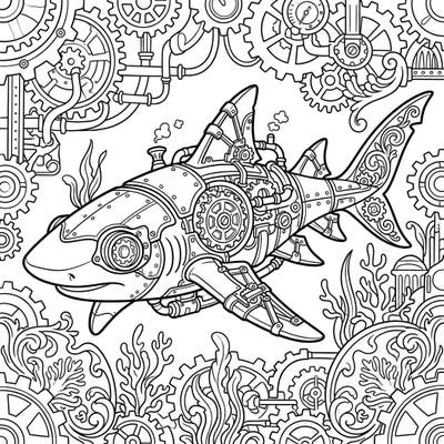 Explore a fantastic fusion of marine mystery and mechanical marvels with this Steampunk Nurse Shark coloring page. Dive into a world where ocean life meets intricate Victorian gears and pipes, offering a uniquely engaging coloring experience.