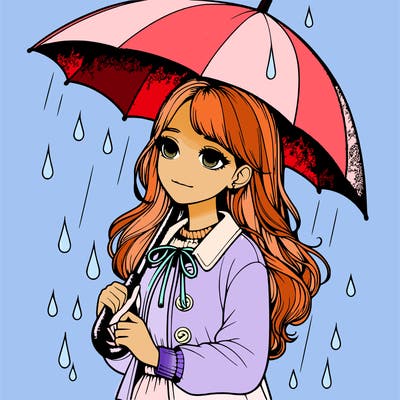 realistic girl in the rain with an umbrella