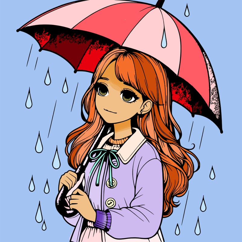 realistic girl in the rain with an umbrella