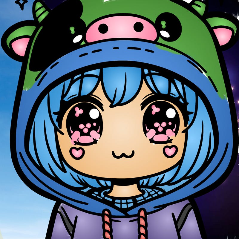kawaii girl with cow hoodie