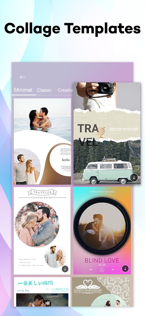 Photo Collage Maker Pic Editor - A selection of creative and minimal photo collage templates for social media