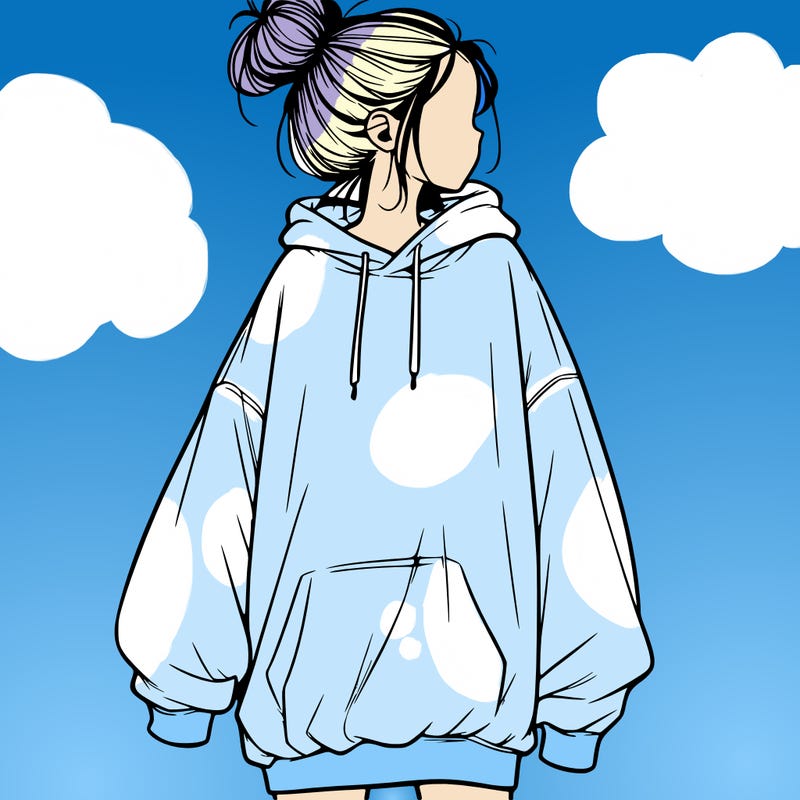 realistic girl with a oversized sweatshirt on and a bun