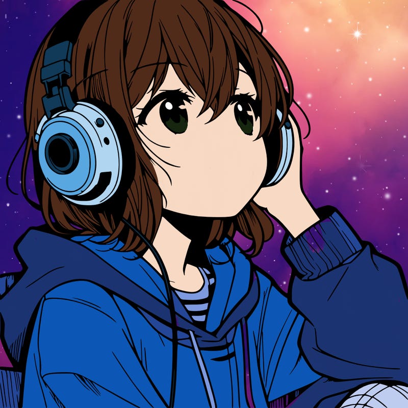 manga character that listen a music with headphone