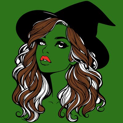 realistic witch girl with wavy hair and lips