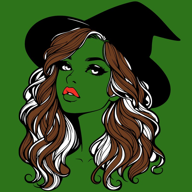 realistic witch girl with wavy hair and lips